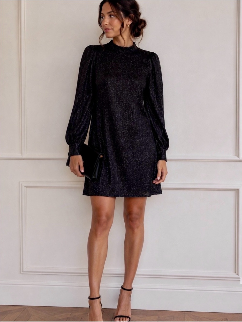 🖤 Sanctuary Black Metallic Shimmer Long Sleeve Mini Dress | Size S 🖤